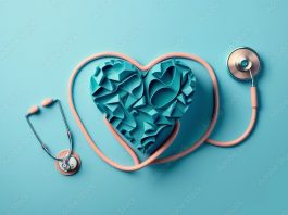 estetoscópio com coração, conceito de saúde cuidados e amor