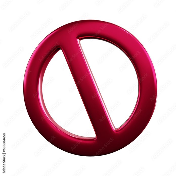 Símbolo 3d Block Bloqueio vermelho Proibido render realista para campanhas selo png sem fundo isolado