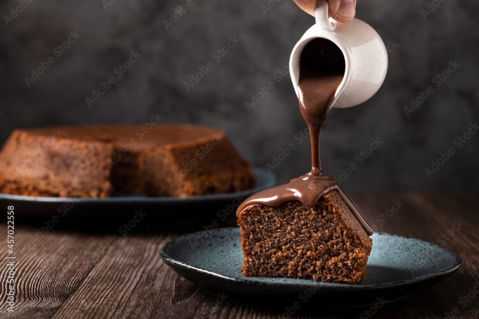 Delicious slice of chocolate cake.