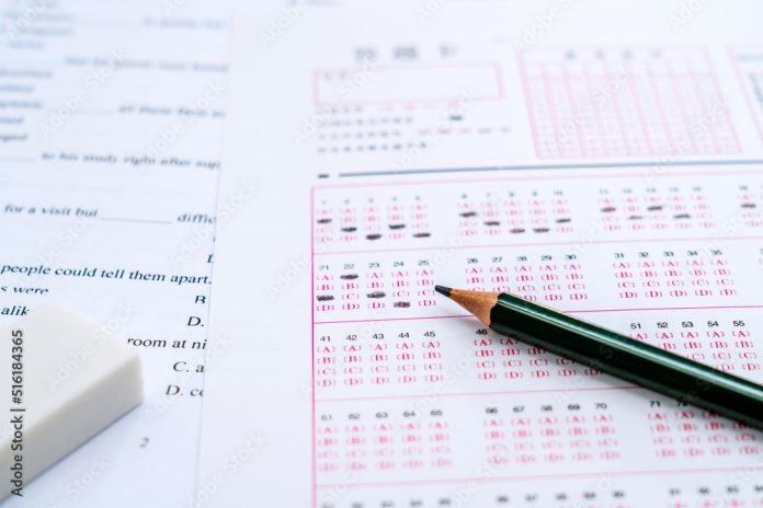 Exam answer sheet and a pencil in China