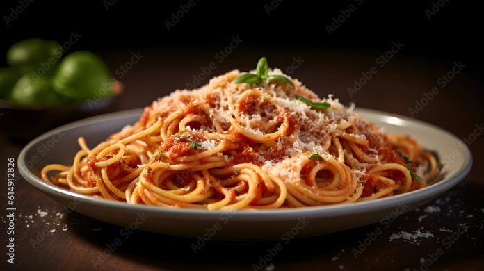 Prato de espaguete com molho de tomate