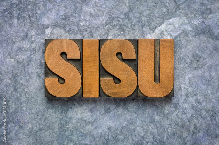sisu Finnish concept - word in wood type