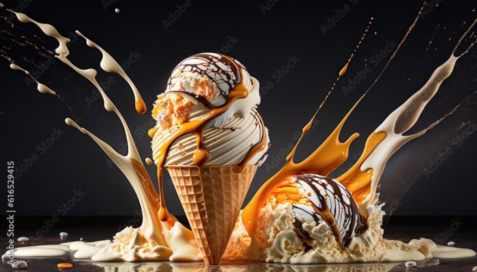 Delicious Ice Cream with Salted Caramel, fresh ingredients - Generative AI