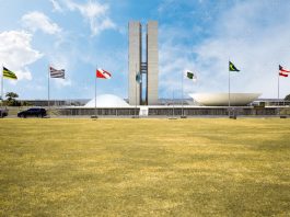 Congresso Nacional e Senado Federal na Praça dos Três Poderes em Brasília, Brasil antes dos atentados